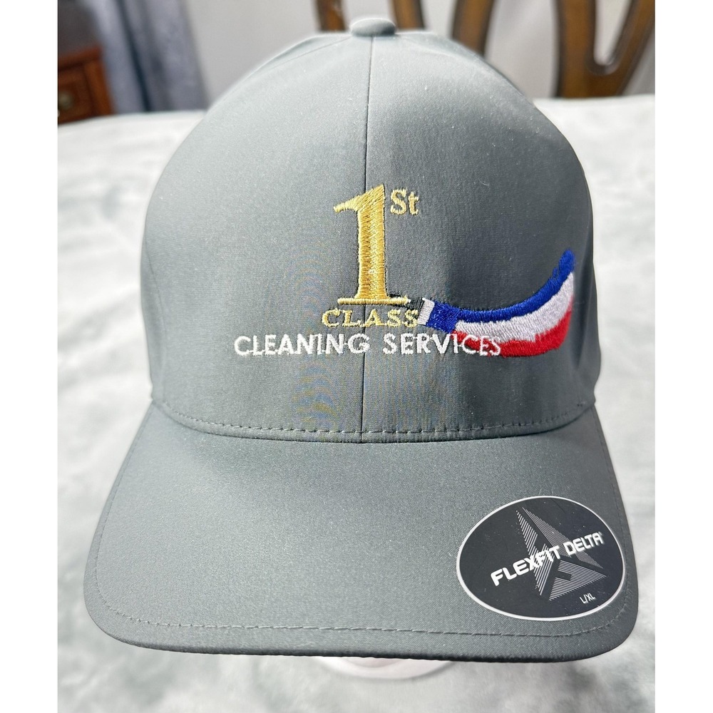 1st Class Cleaning Services Hat Cap Fitted Mens L/XL Gray Flexfit Delta Workwear